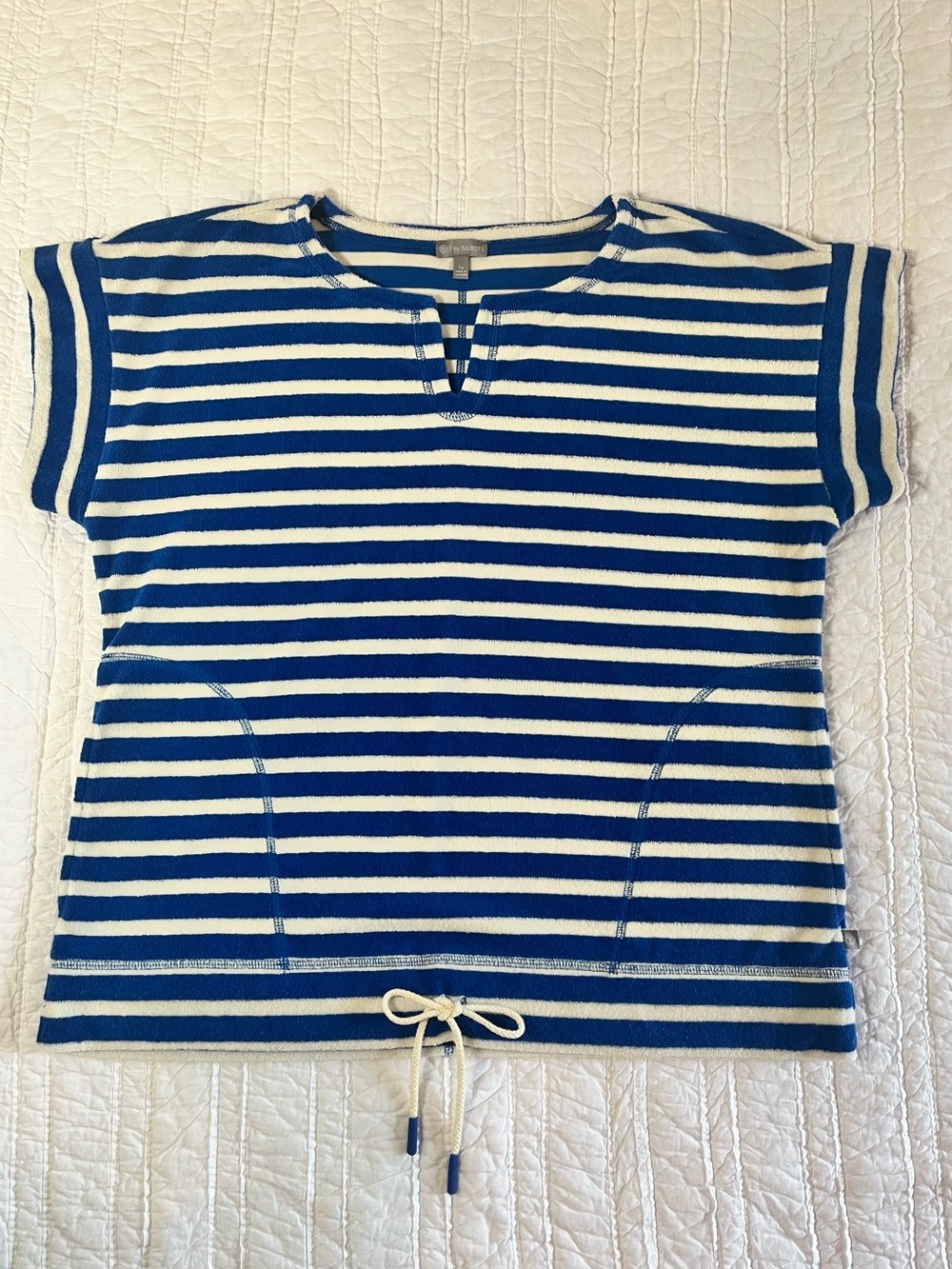 Talbots Blue & White Striped Terry Cloth Short Sleeve Top